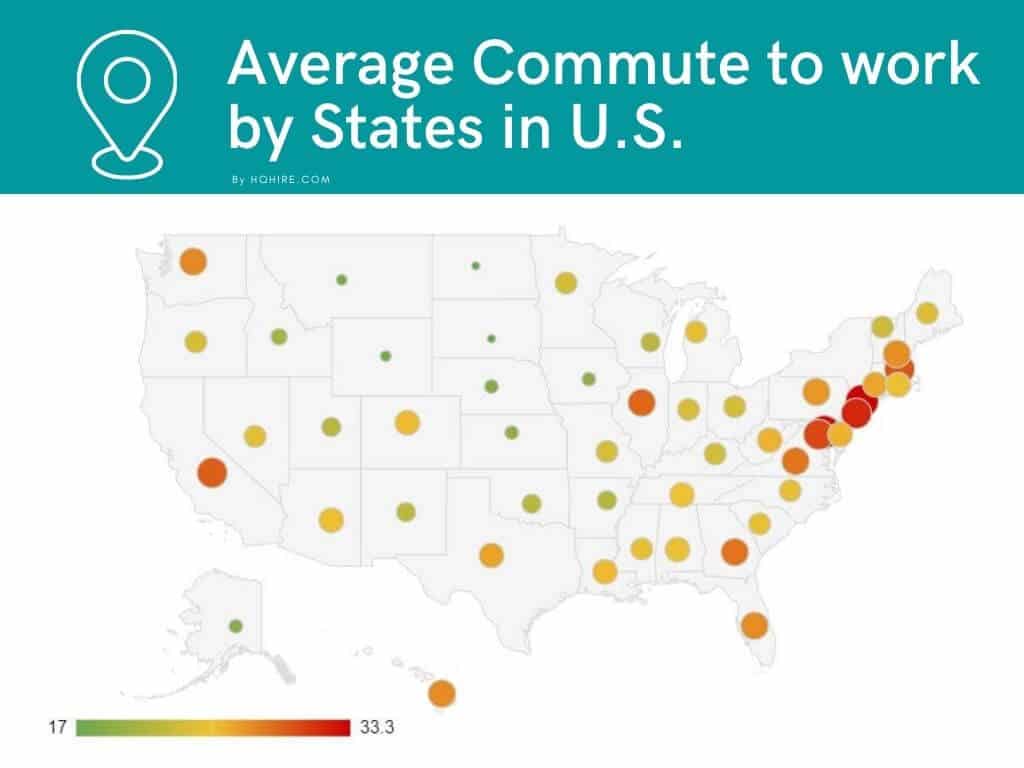 Average Commute to work by States in U.S.